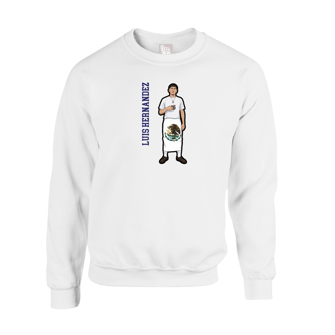 Fleece Crew — Name Vertical in White