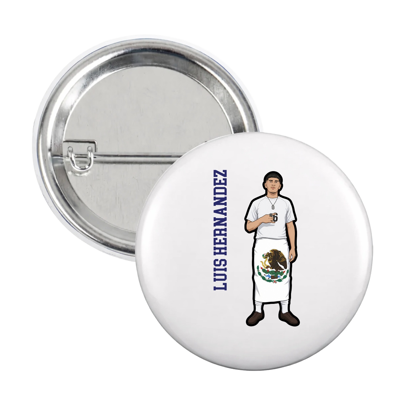 Game Day Button — Name Vertical in White