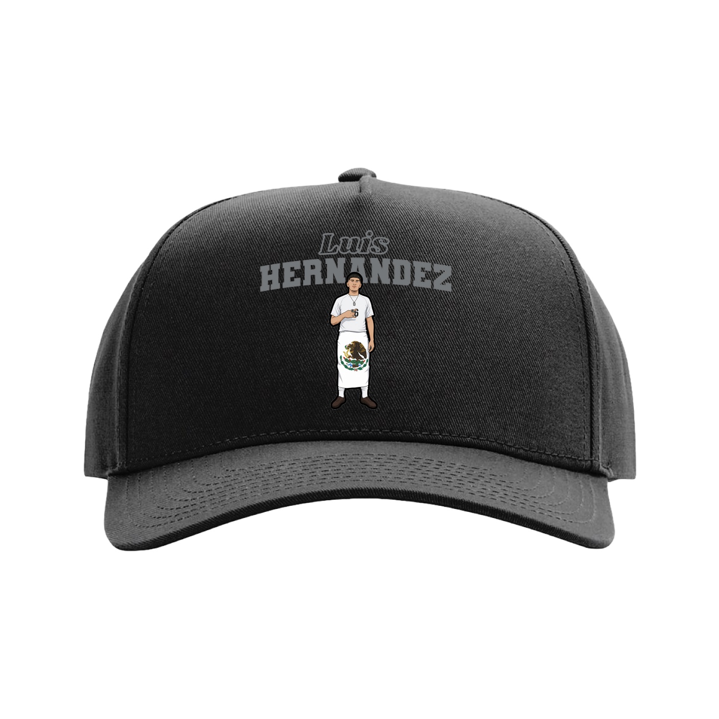 Full Fabric Five-Panel Champ Cap — Name Arch in Black