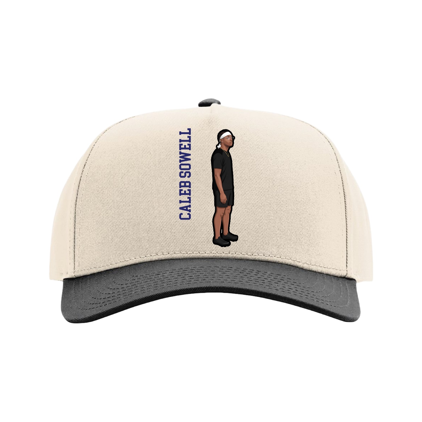 Full Fabric Five-Panel Champ Cap — Name Vertical in Cream/Black