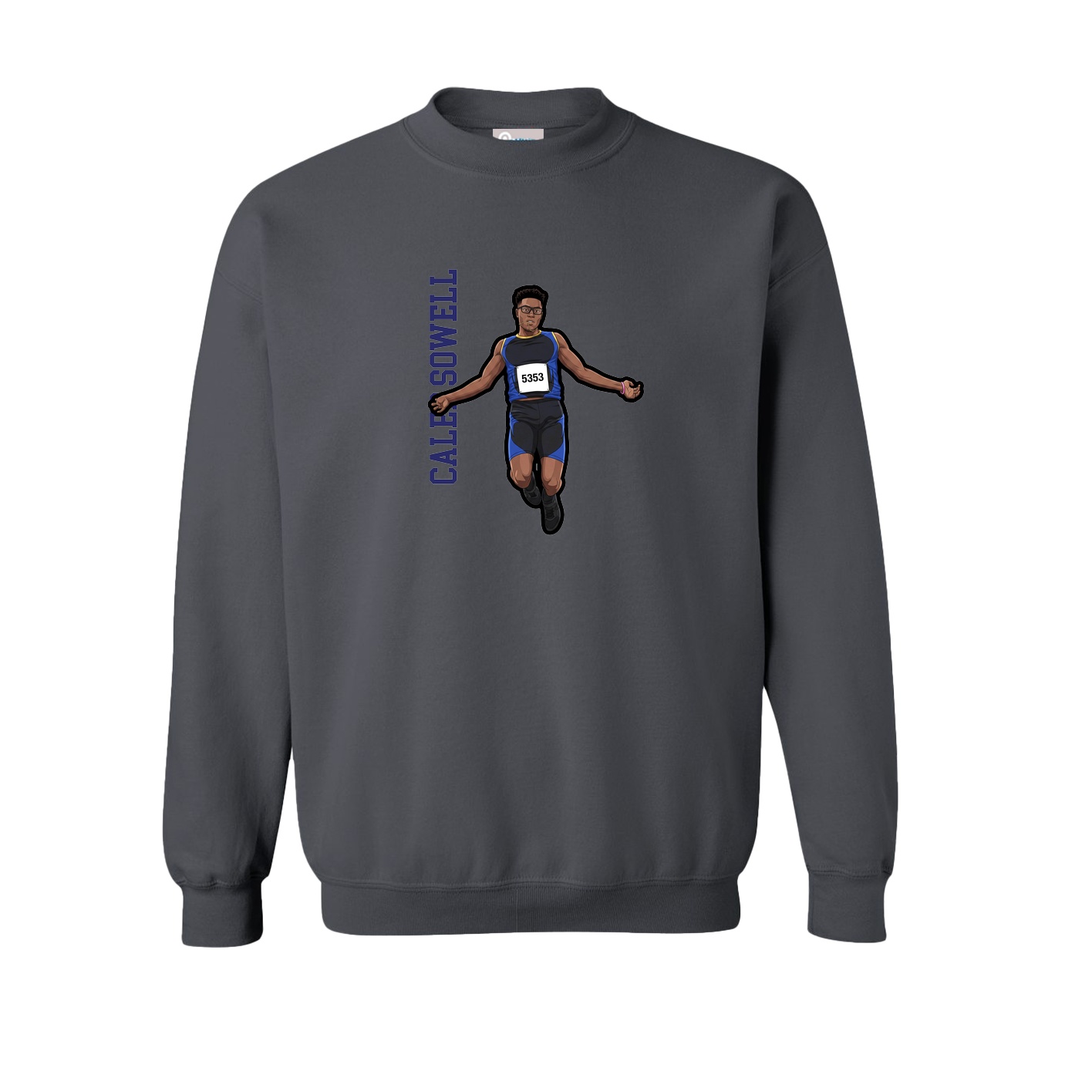 Fleece Crew — Name Vertical in Grey