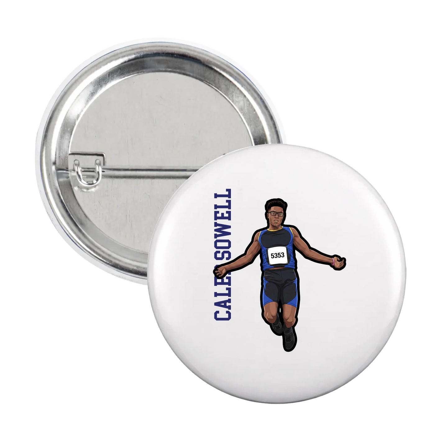 Game Day Button — Name Vertical in White