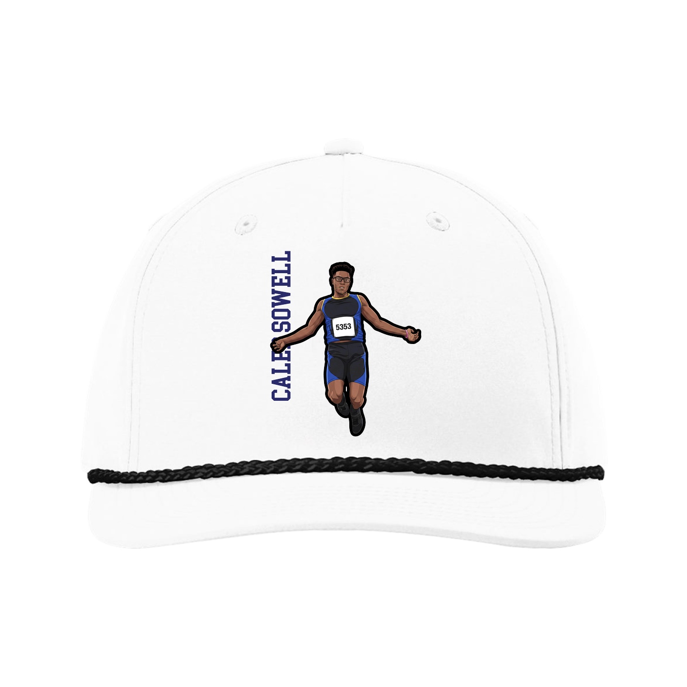 Five-Panel Classic Rope Cap — Name Vertical in White
