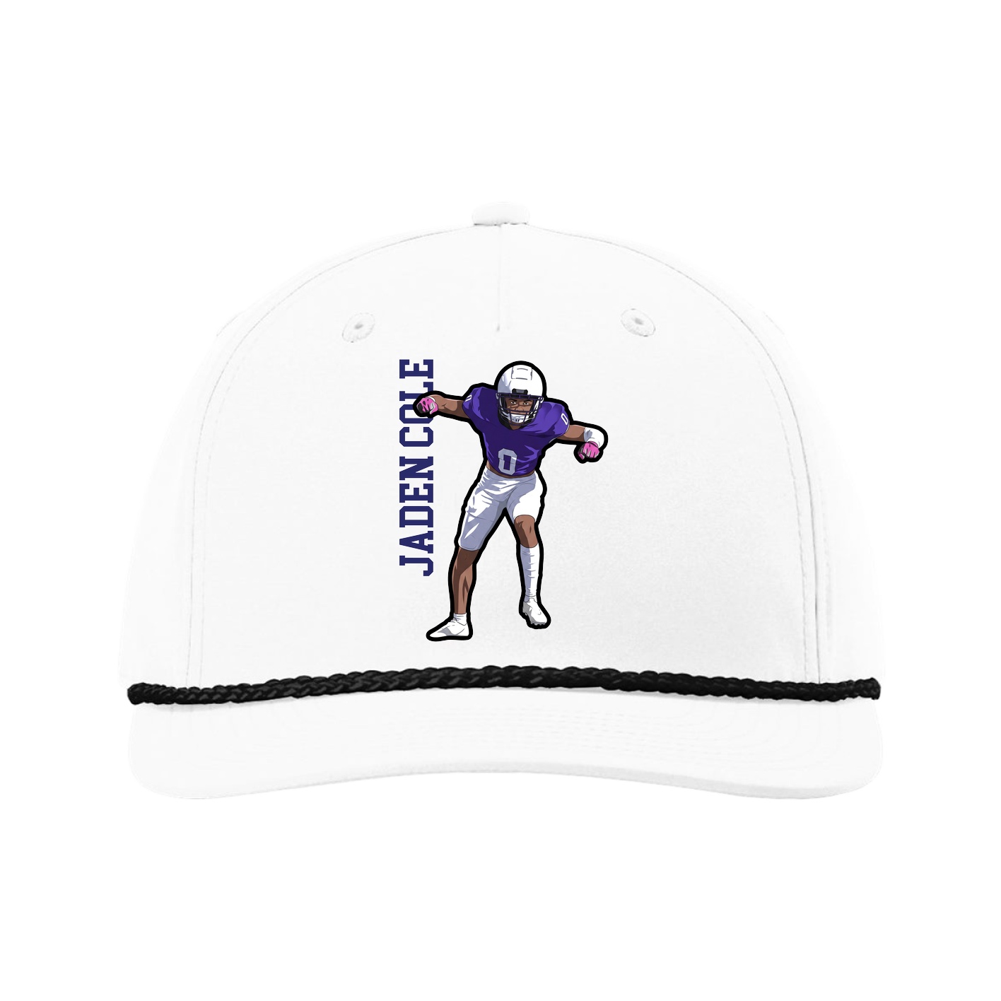 Five-Panel Classic Rope Cap — Name Vertical in White