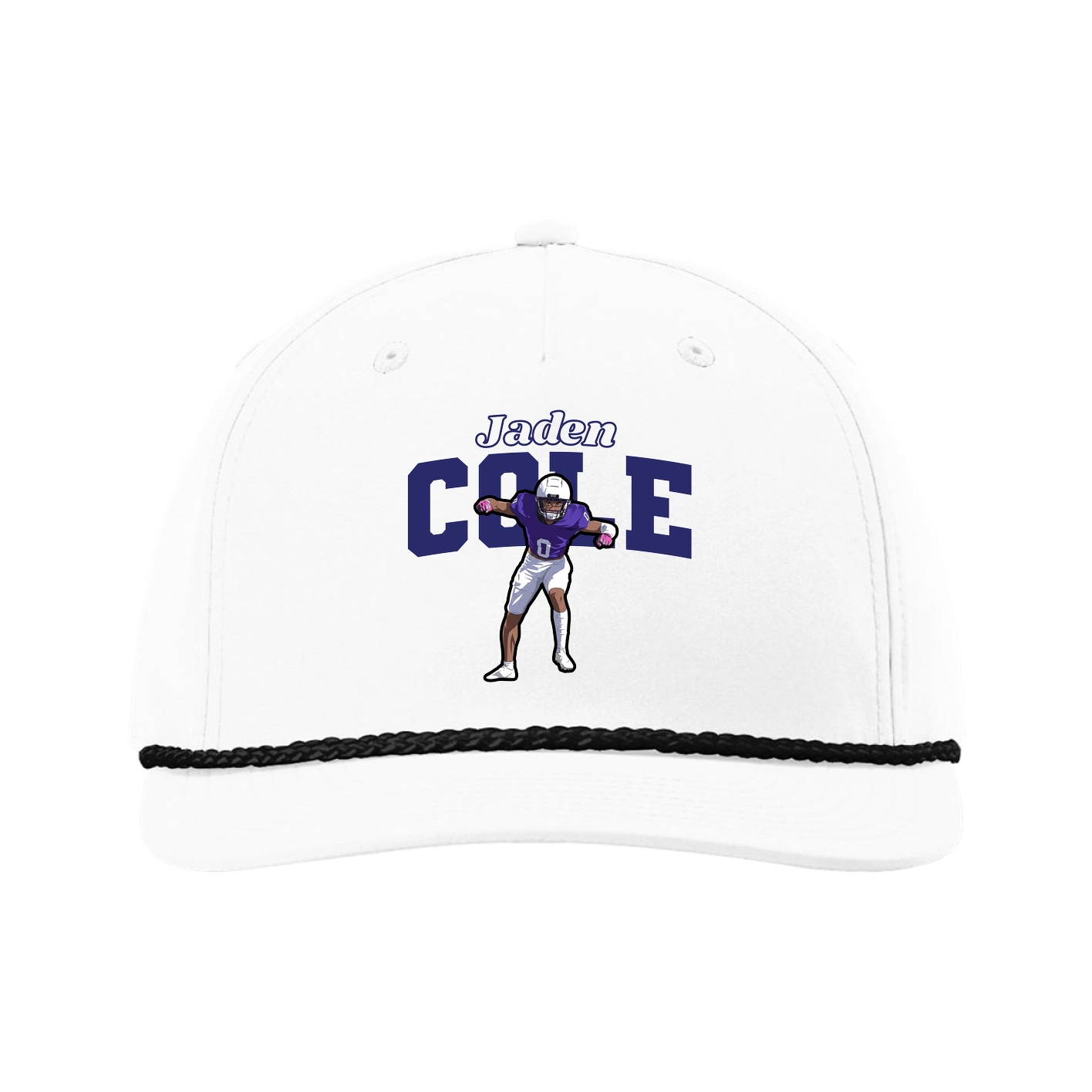 Five-Panel Classic Rope Cap — Name Arch in White