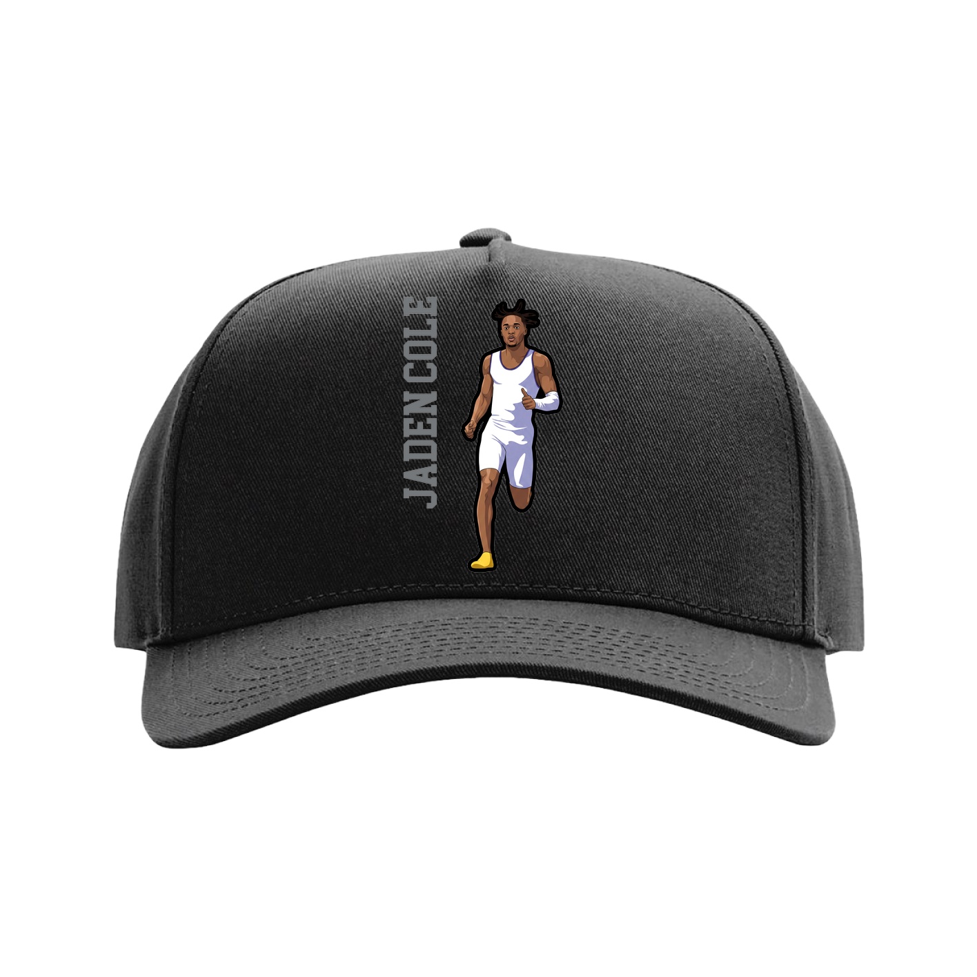 Full Fabric Five-Panel Champ Cap — Name Vertical in Black