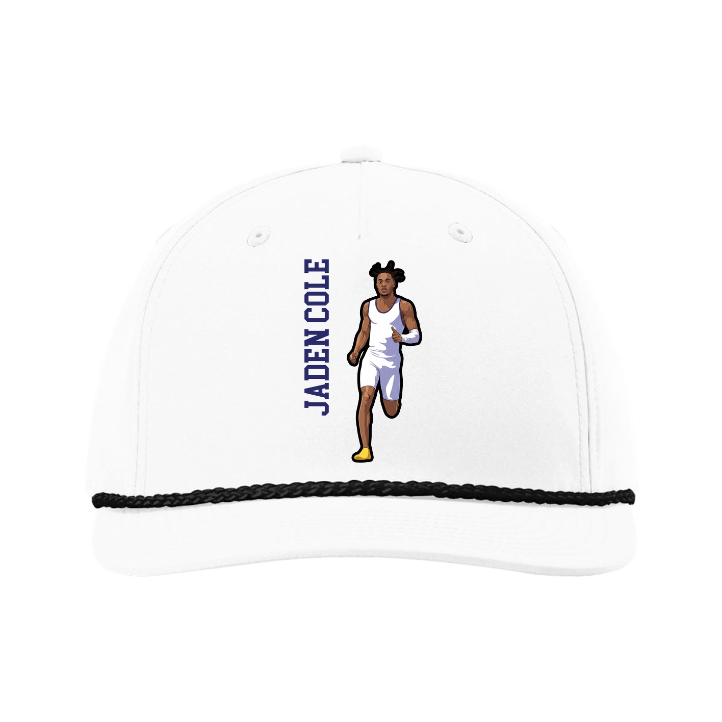 Five-Panel Classic Rope Cap — Name Vertical in White