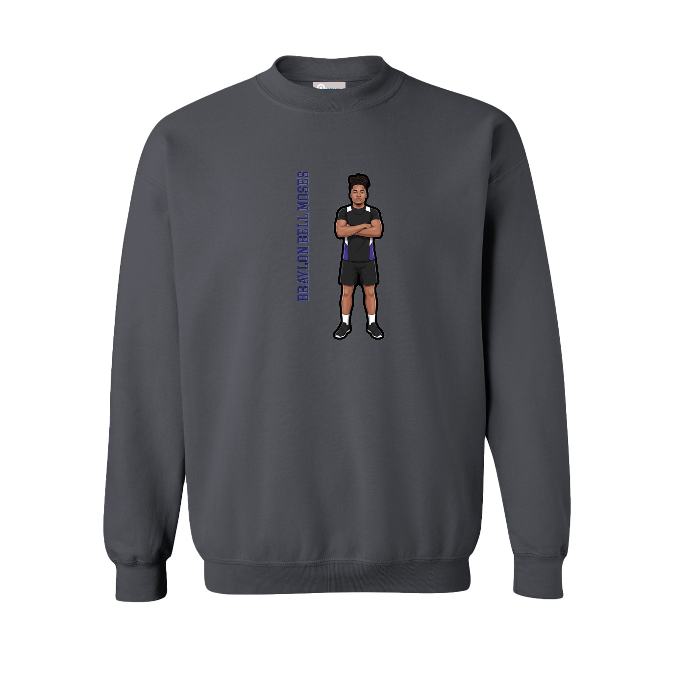 Fleece Crew — Name Vertical in Grey