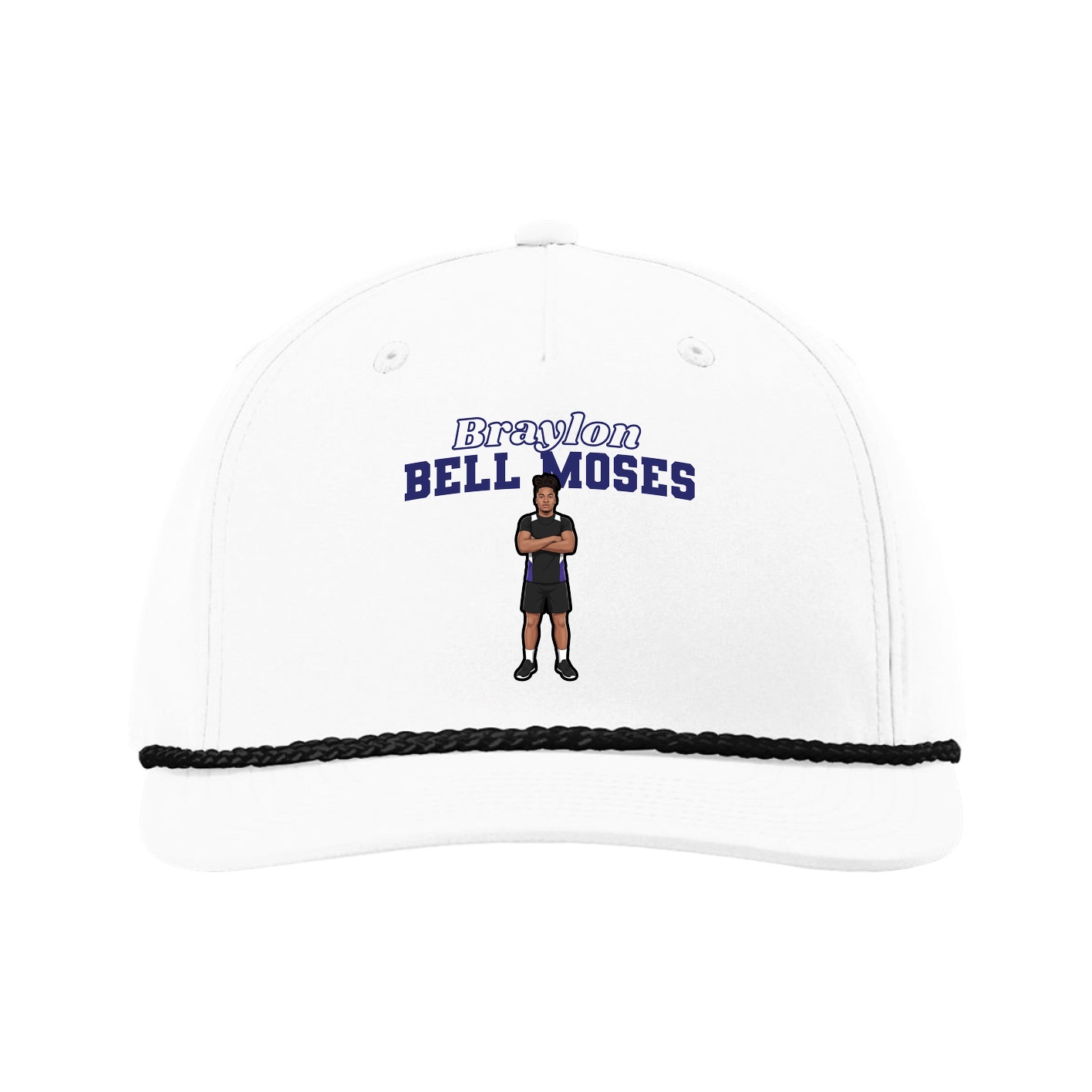Five-Panel Classic Rope Cap — Name Arch in White