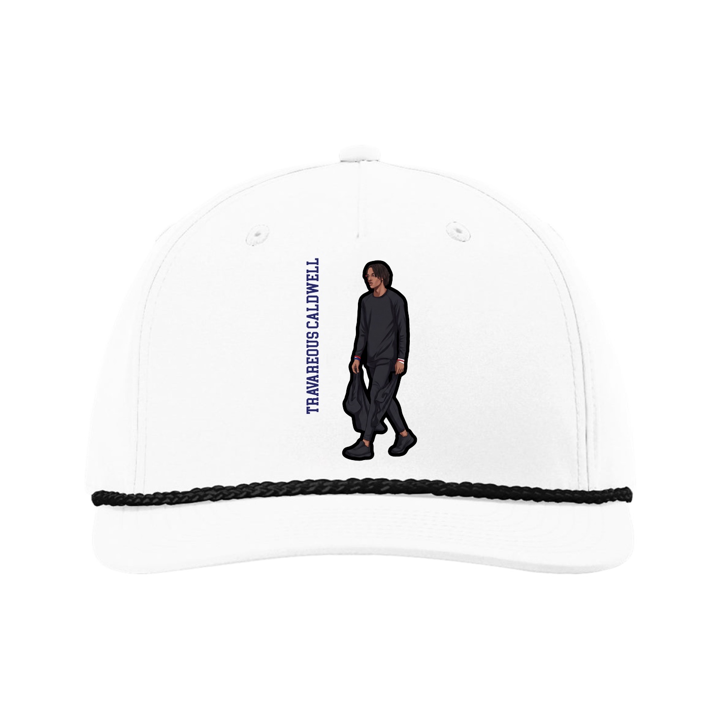 Five-Panel Classic Rope Cap — Name Vertical in White