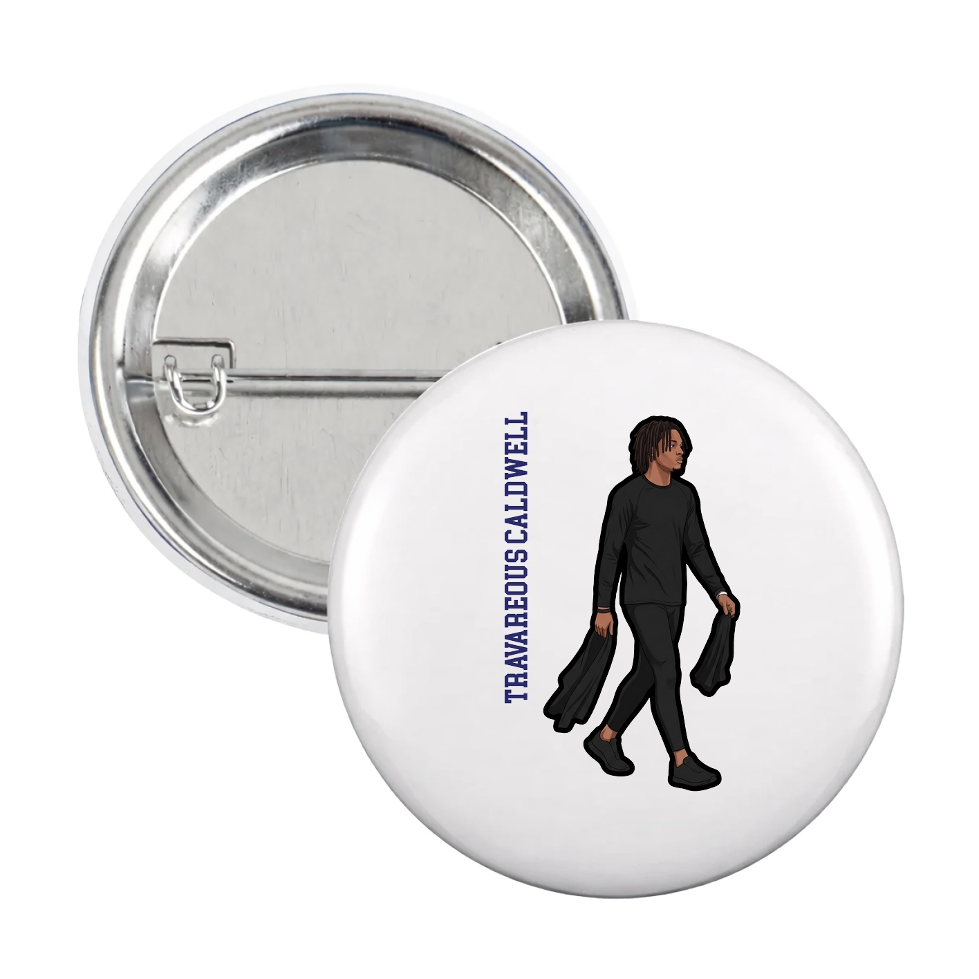 Game Day Button — Name Vertical in White