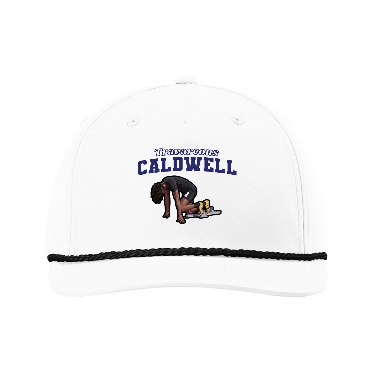 Five-Panel Classic Rope Cap — Name Arch in White