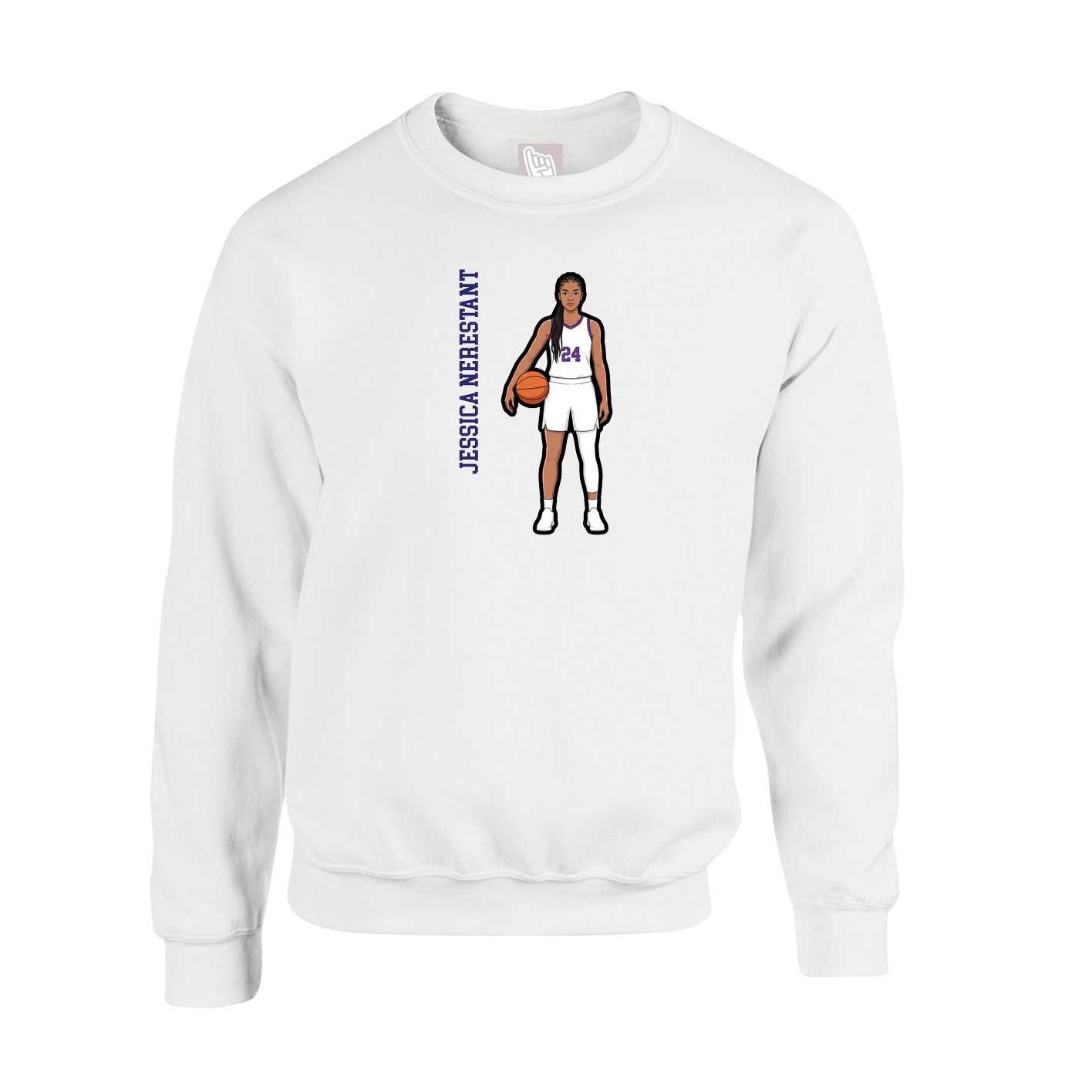 Fleece Crew — Name Vertical in White