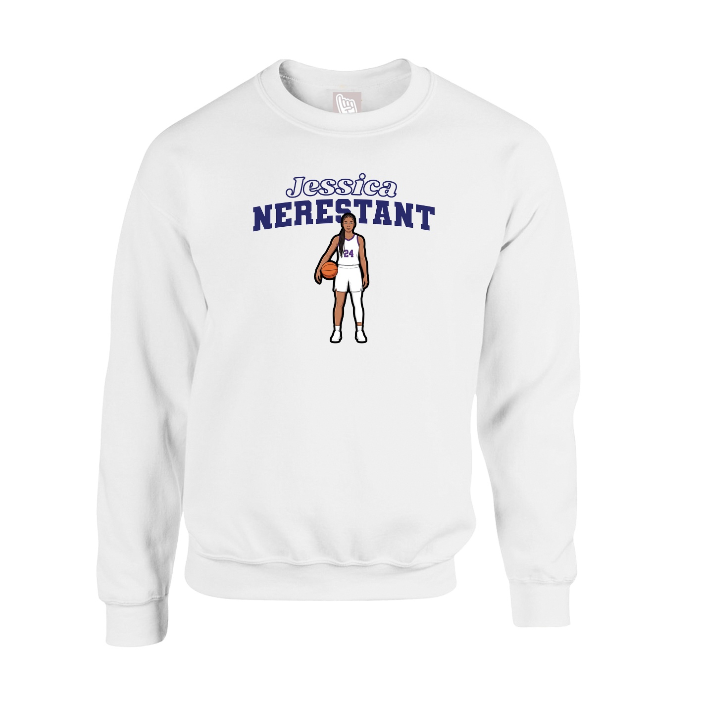 Fleece Crew — Name Arch in White