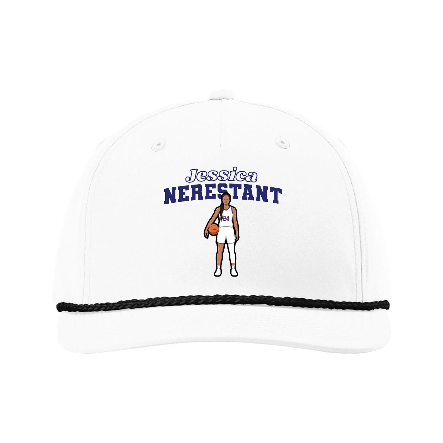 Five-Panel Classic Rope Cap — Name Arch in White