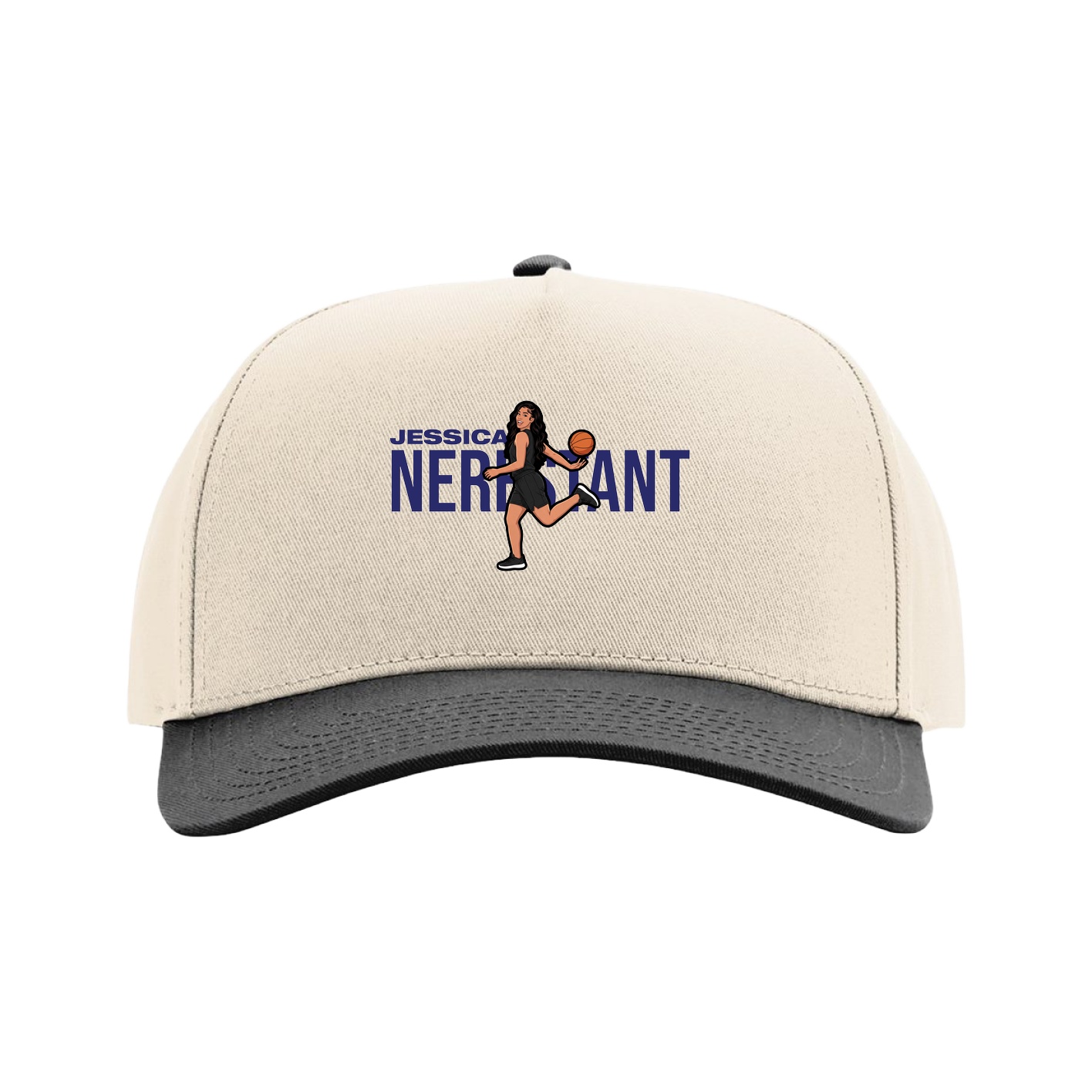 Full Fabric Five-Panel Champ Cap — Player Name in Cream/Black