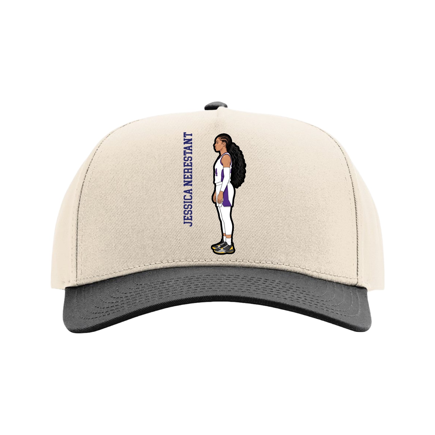 Full Fabric Five-Panel Champ Cap — Name Vertical in Cream/Black