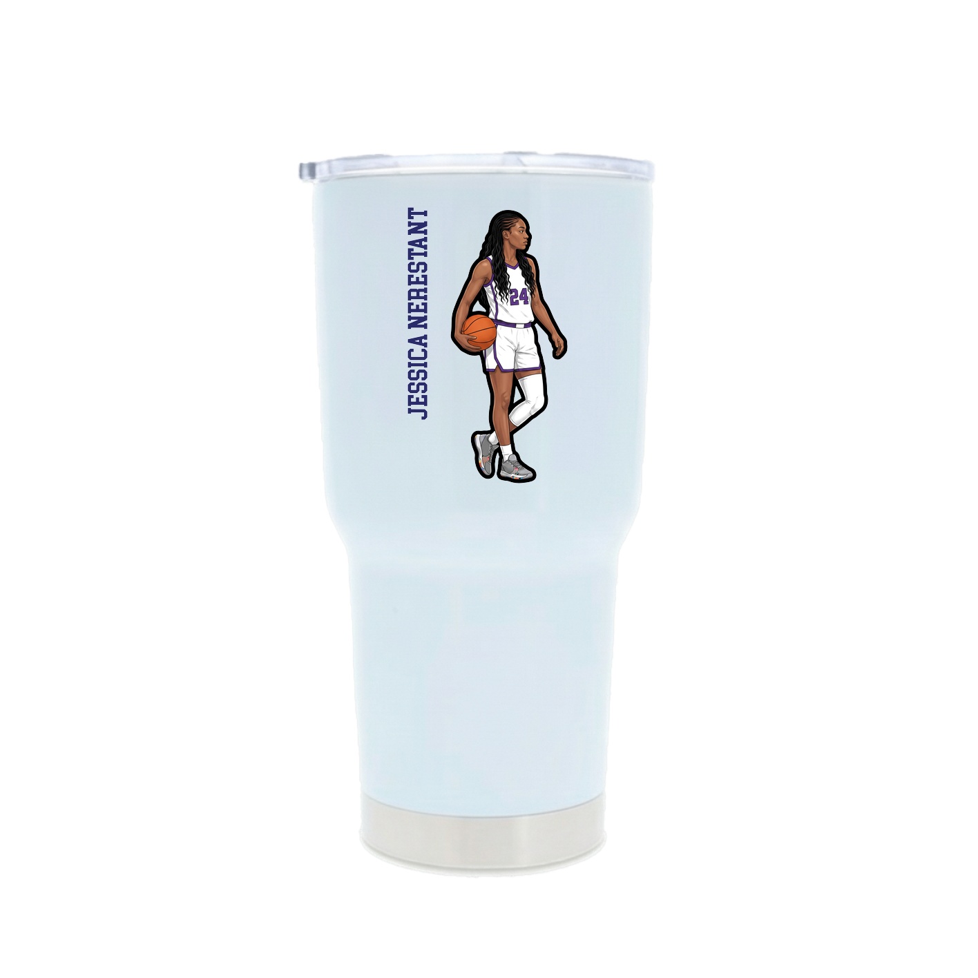 30oz Stainless Steel Tumbler — Name Vertical in White