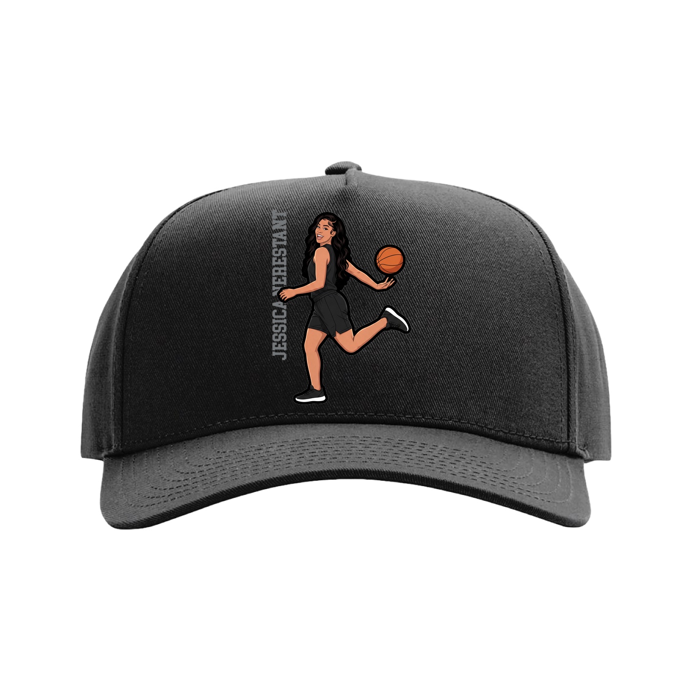 Full Fabric Five-Panel Champ Cap — Name Vertical in Black