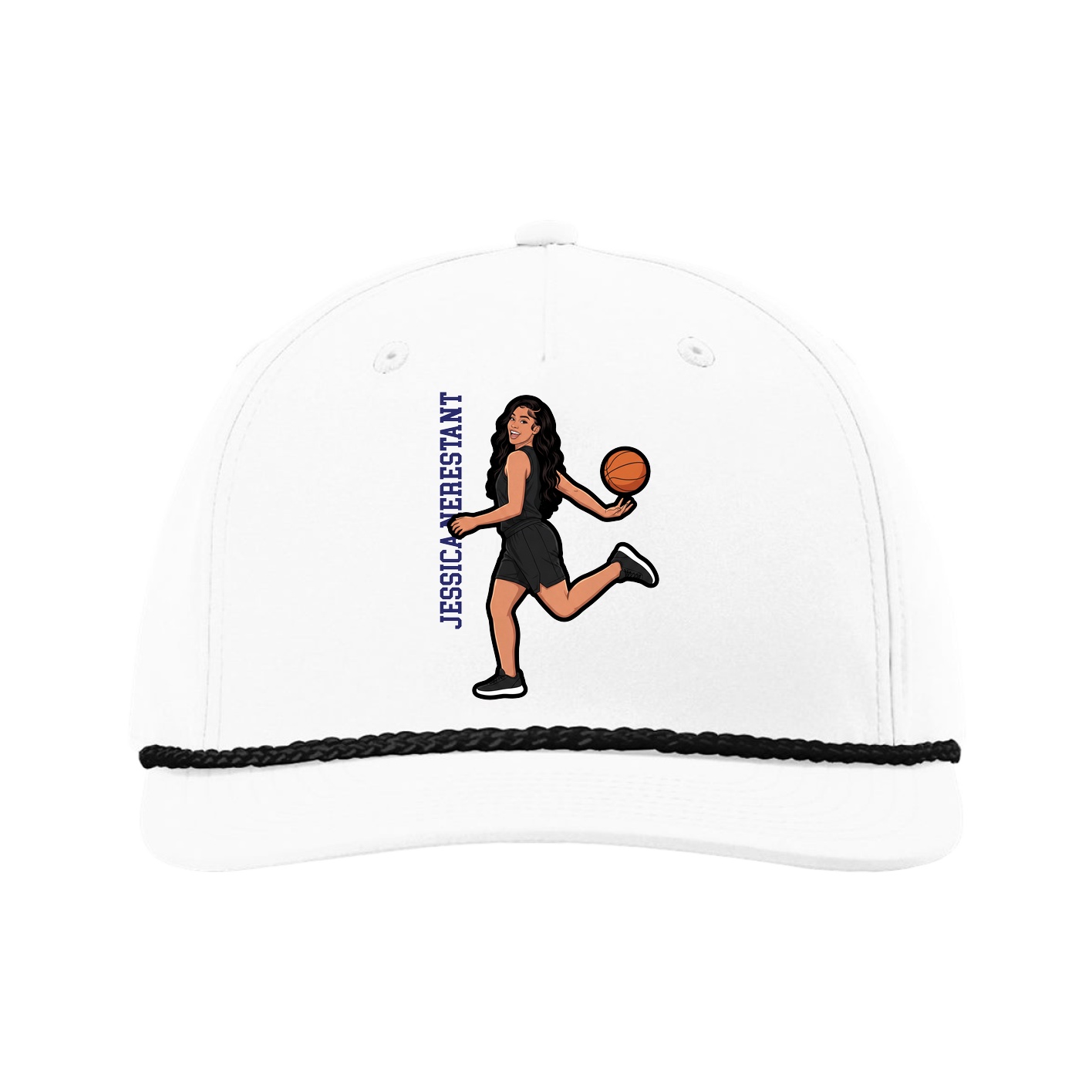 Five-Panel Classic Rope Cap — Name Vertical in White