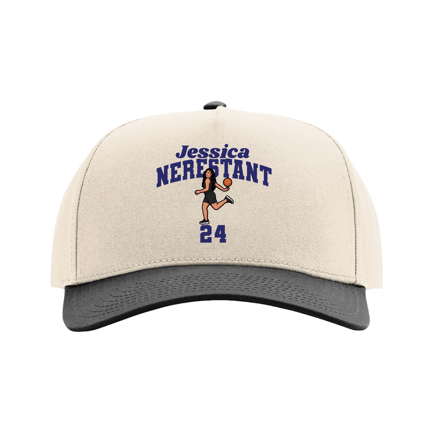Full Fabric Five-Panel Champ Cap — Signature Arch in Cream/Black