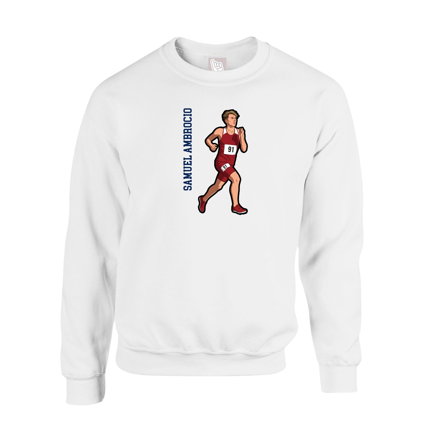 Fleece Crew — Name Vertical in White