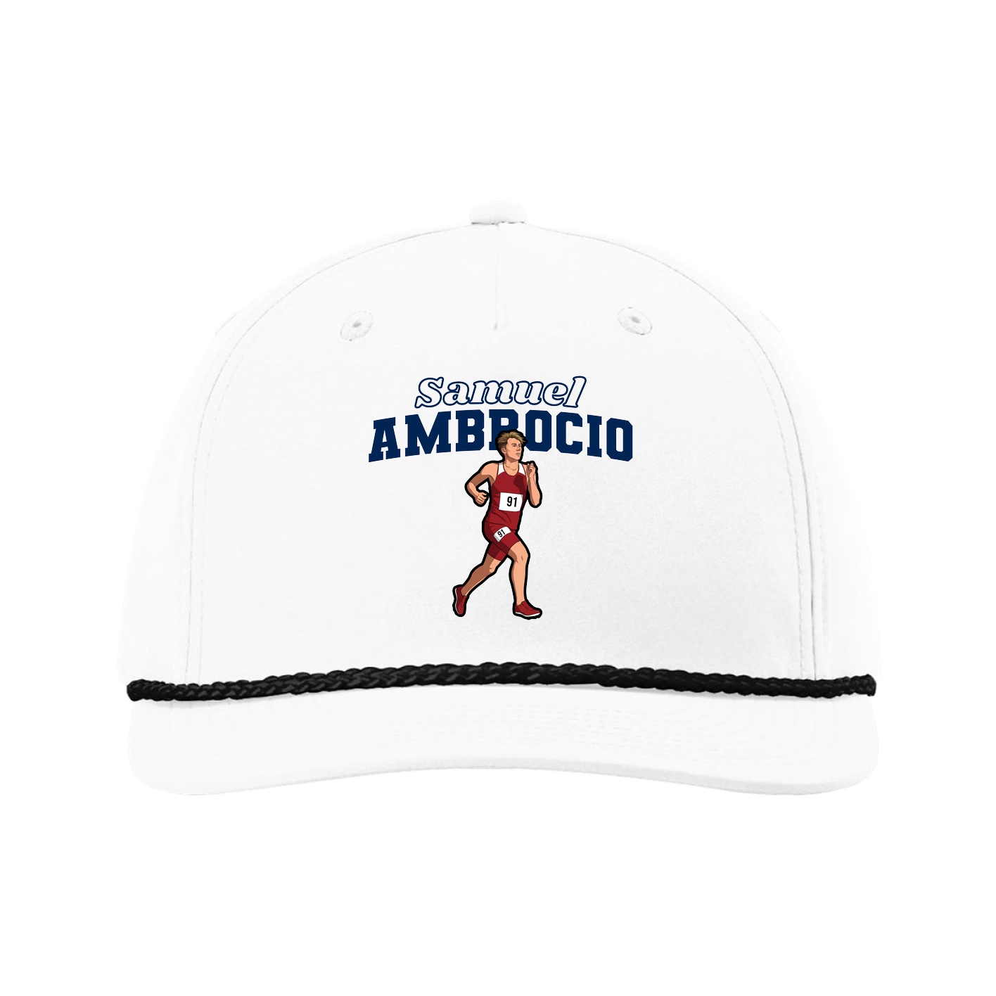 Five-Panel Classic Rope Cap — Name Arch in White