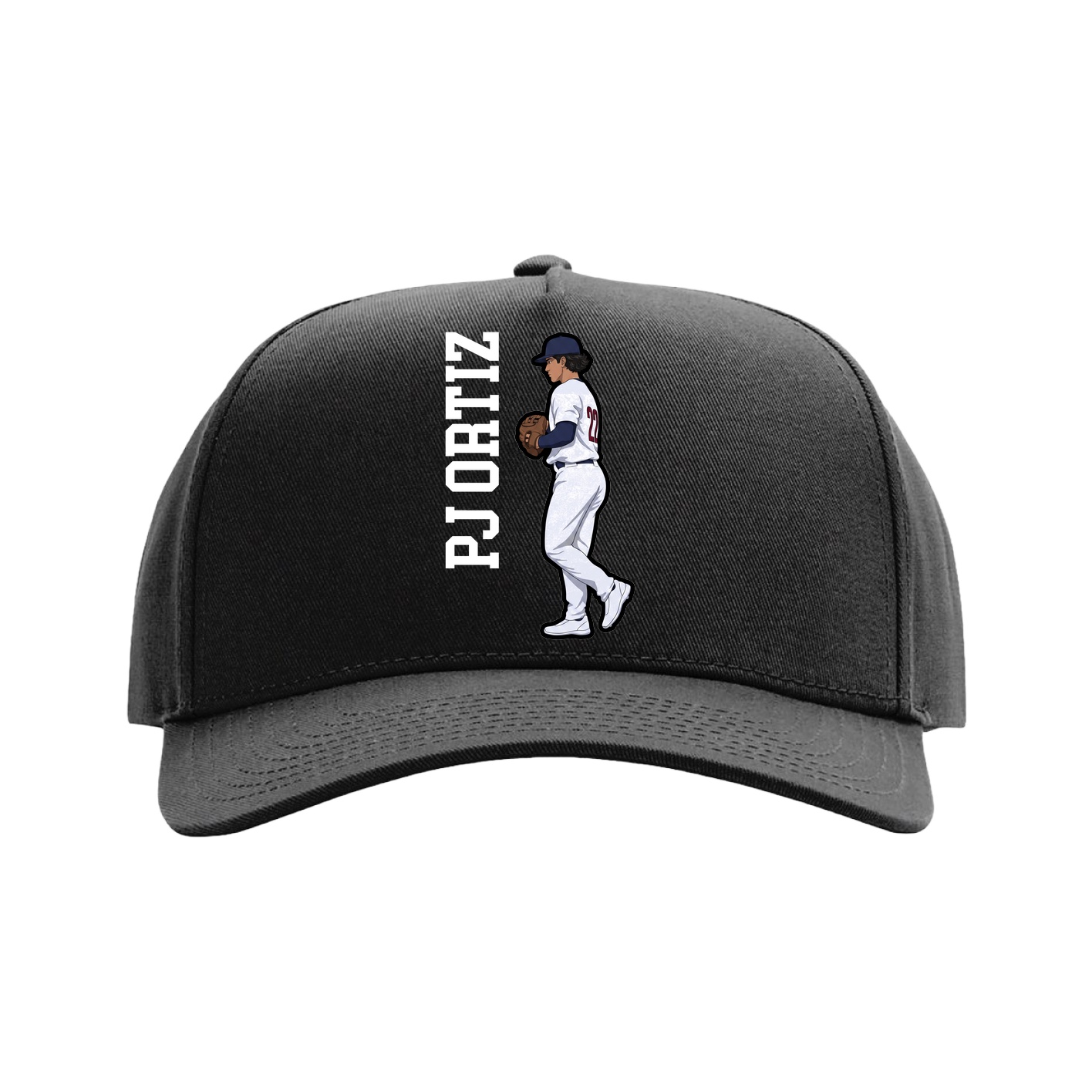 Full Fabric Five-Panel Champ Cap — Name Vertical in Black