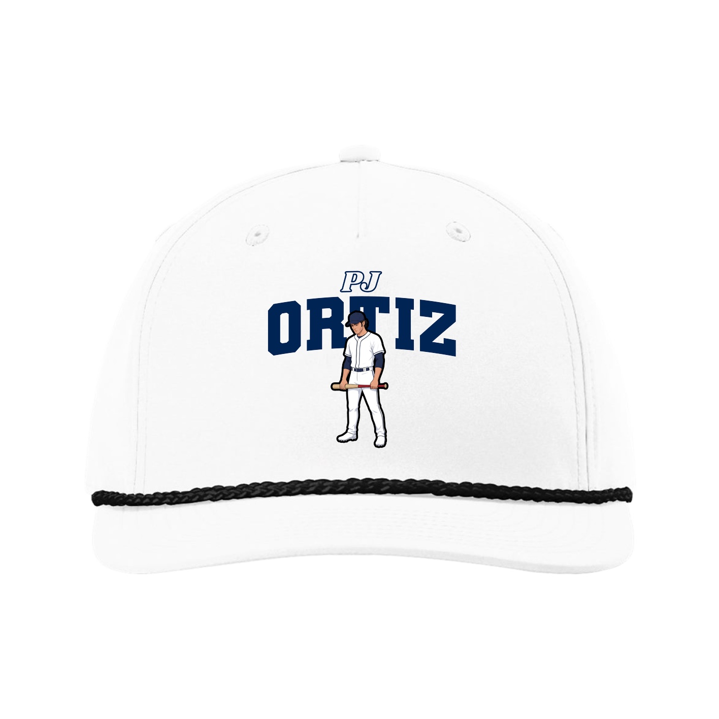 Five-Panel Classic Rope Cap — Name Arch in White