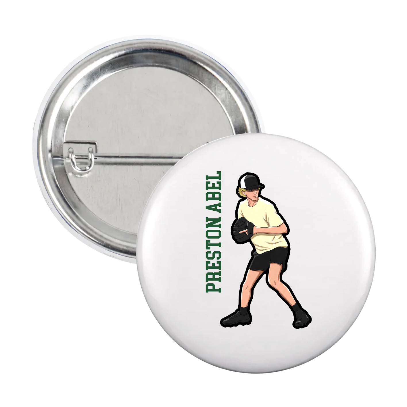 Game Day Button — Name Vertical in White
