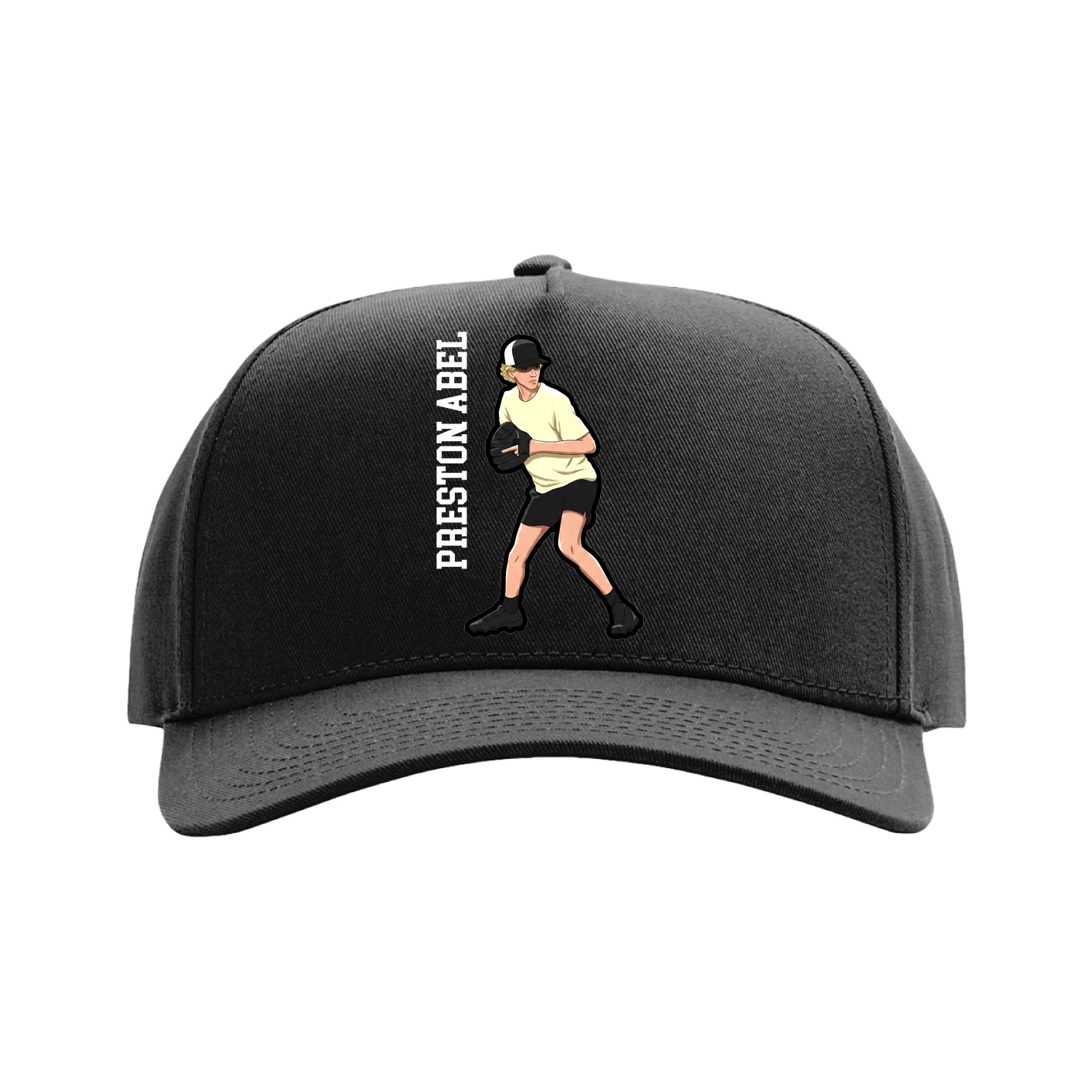 Full Fabric Five-Panel Champ Cap — Name Vertical in Black