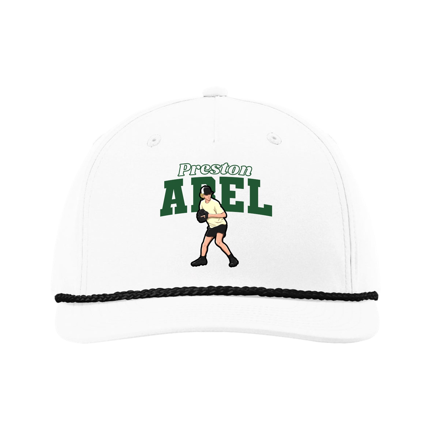 Five-Panel Classic Rope Cap — Name Arch in White