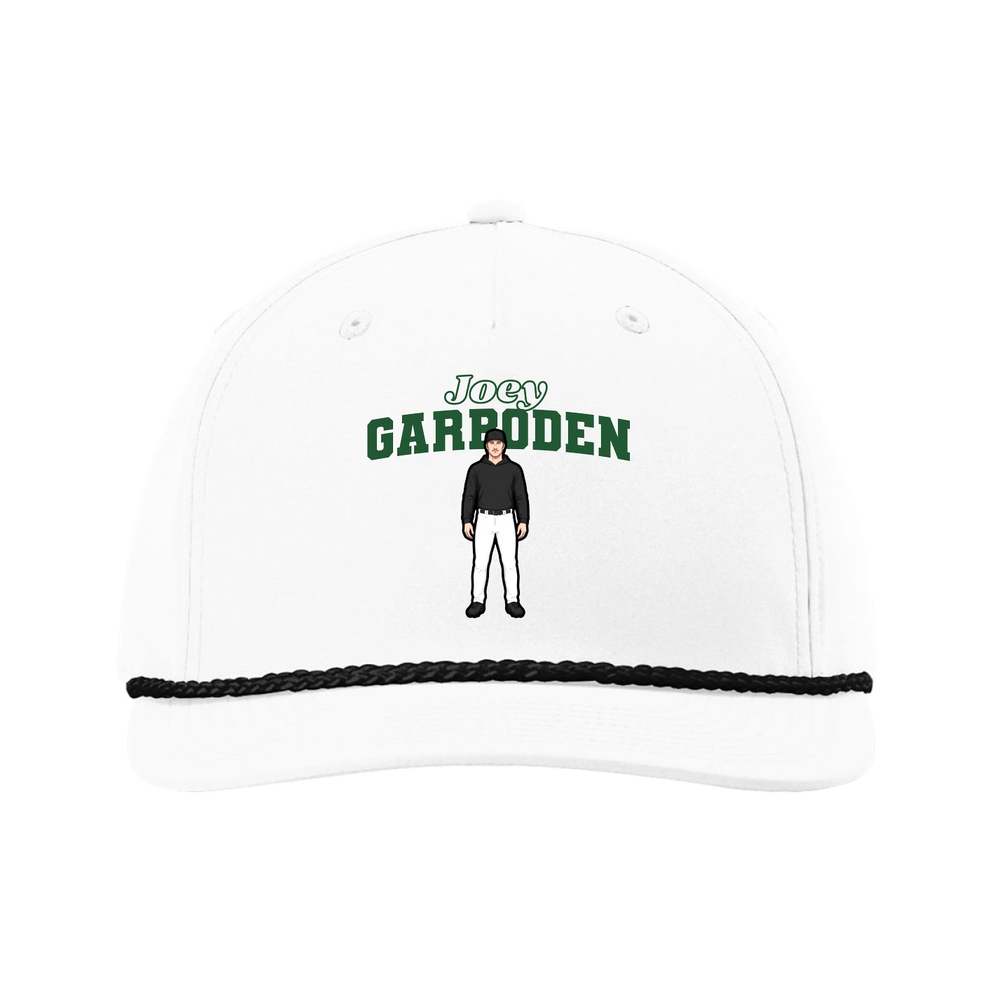 Five-Panel Classic Rope Cap — Name Arch in White