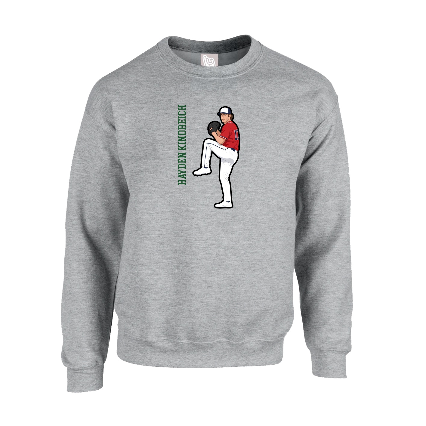 Fleece Crew — Name Vertical in Grey
