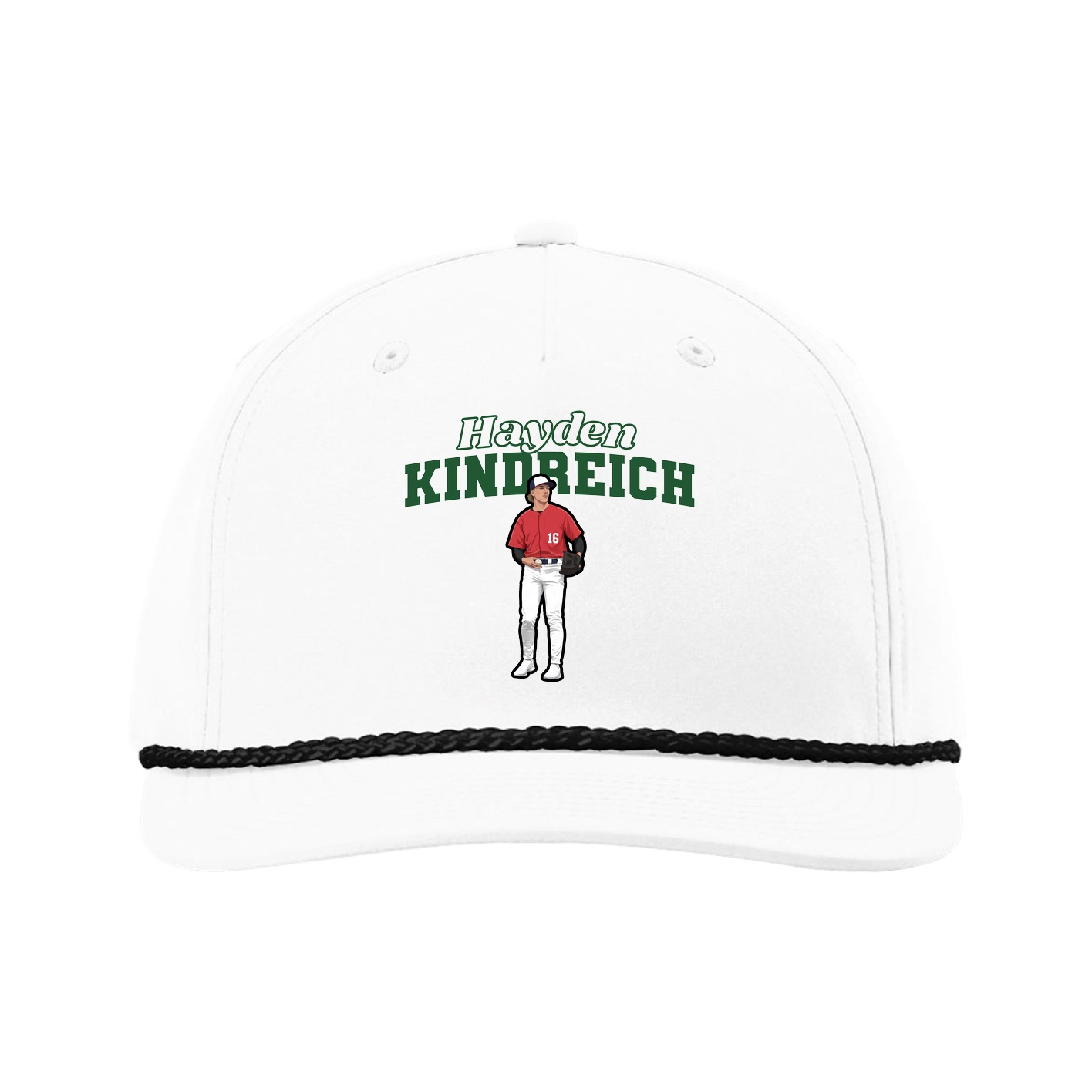 Five-Panel Classic Rope Cap — Name Arch in White