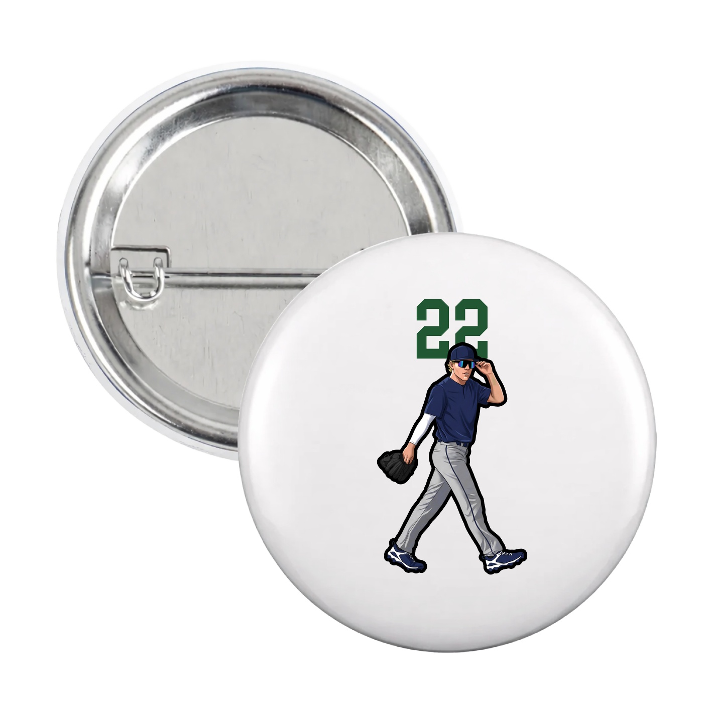 Game Day Button — Number Top in White