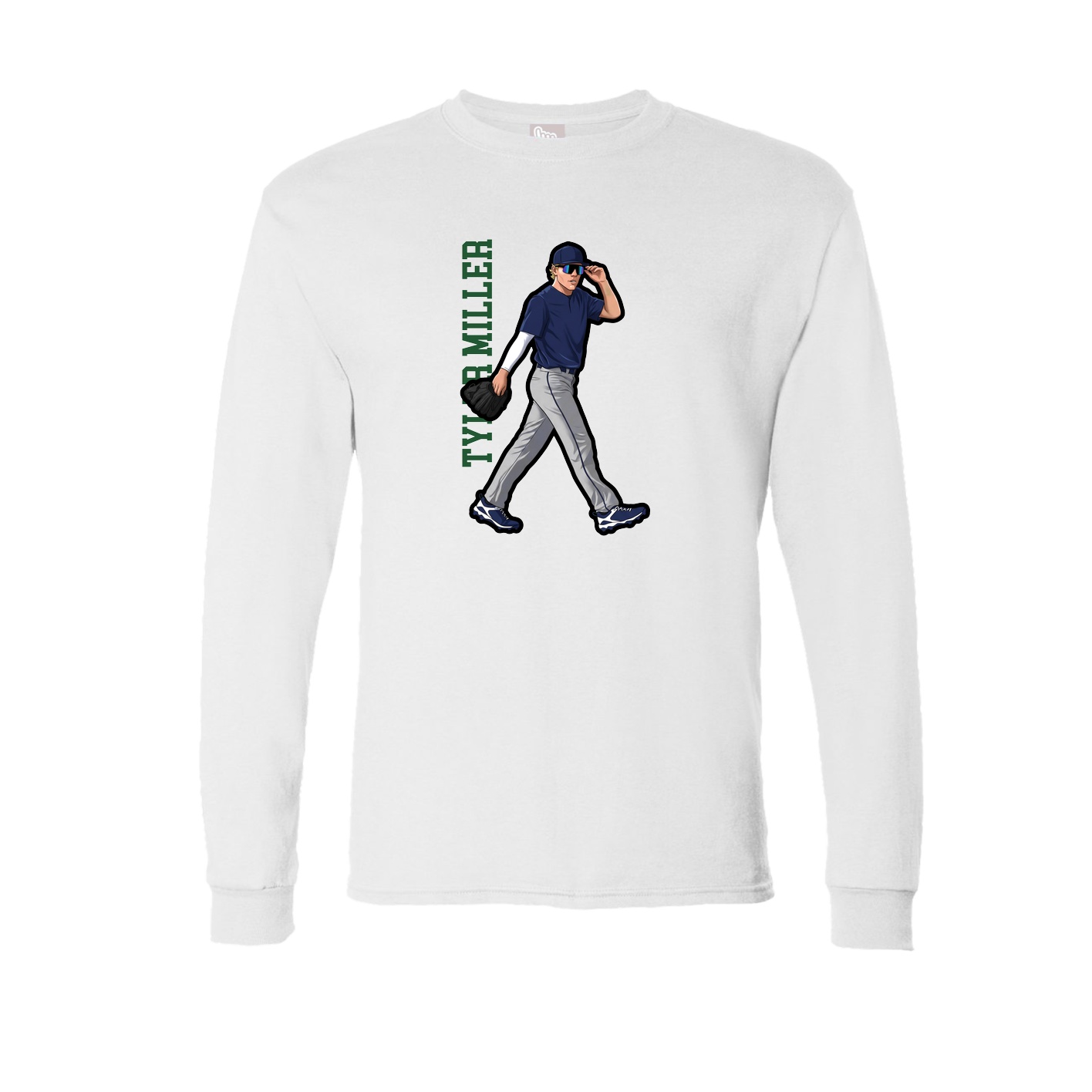 Long Sleeve Tee — Name Vertical in White