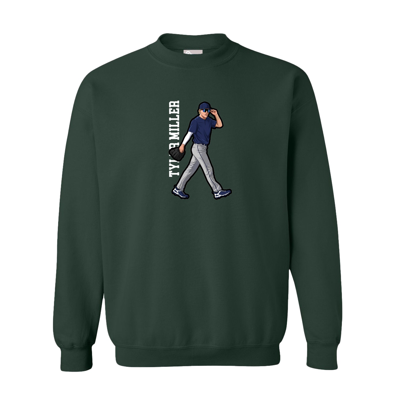 Fleece Crew — Name Vertical in Green