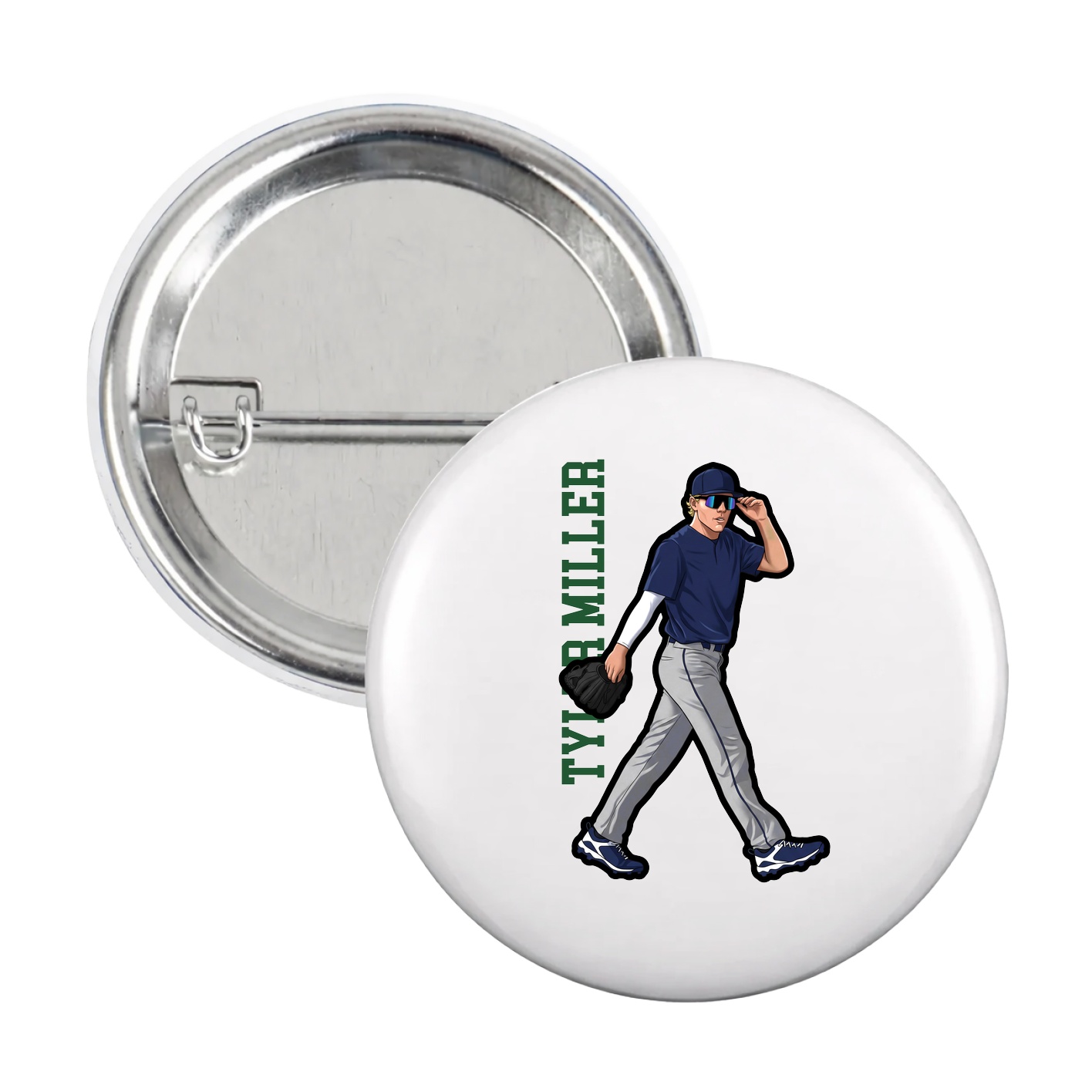 Game Day Button — Name Vertical in White
