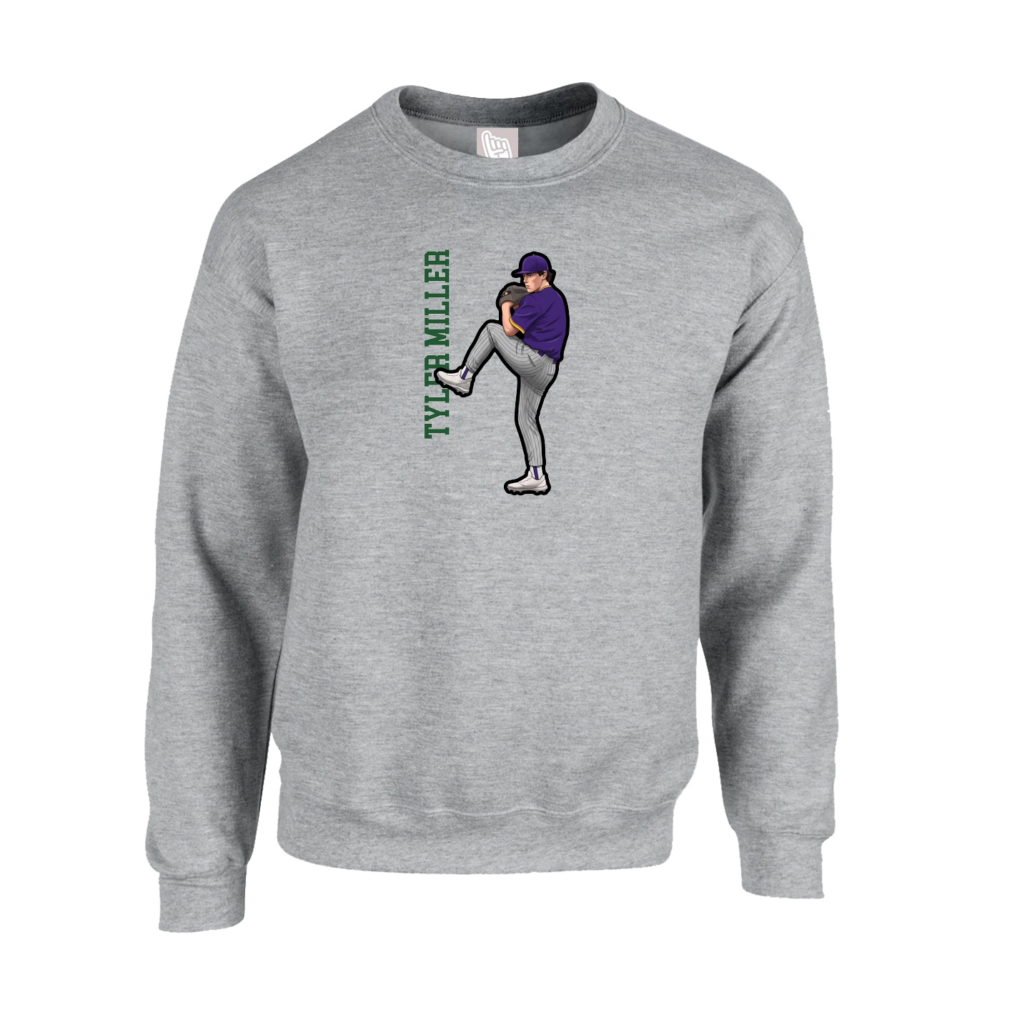 Fleece Crew — Name Vertical in Grey