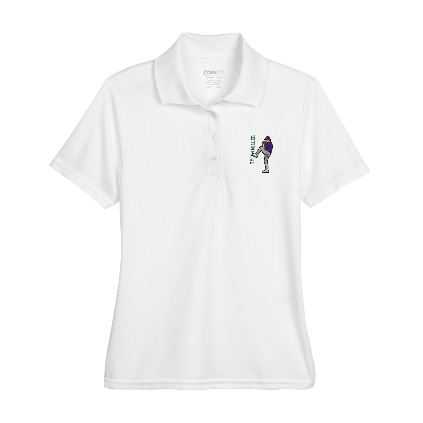 Womens Performance Polo — Name Vertical in White