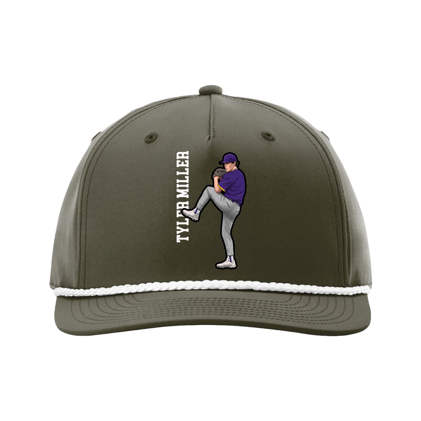 Five-Panel Classic Rope Cap — Name Vertical in Green