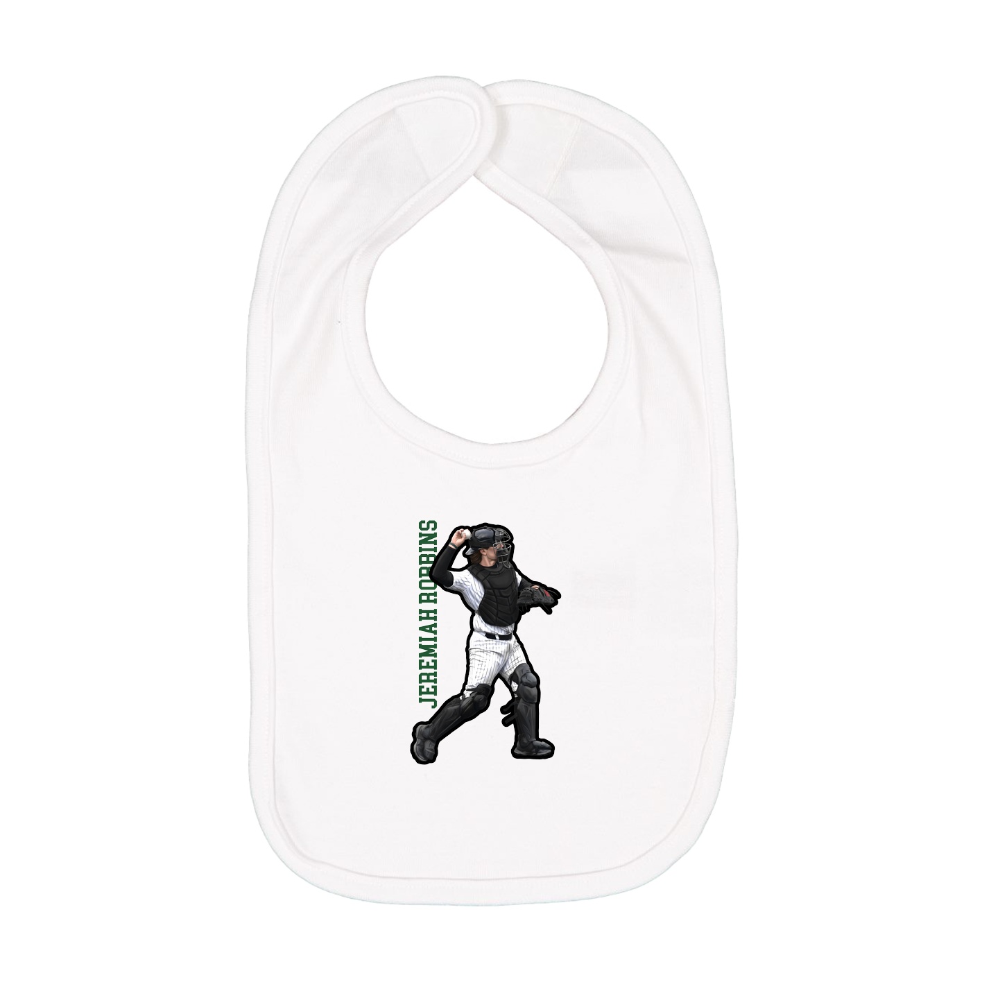 Infant Bib — Name Vertical in White