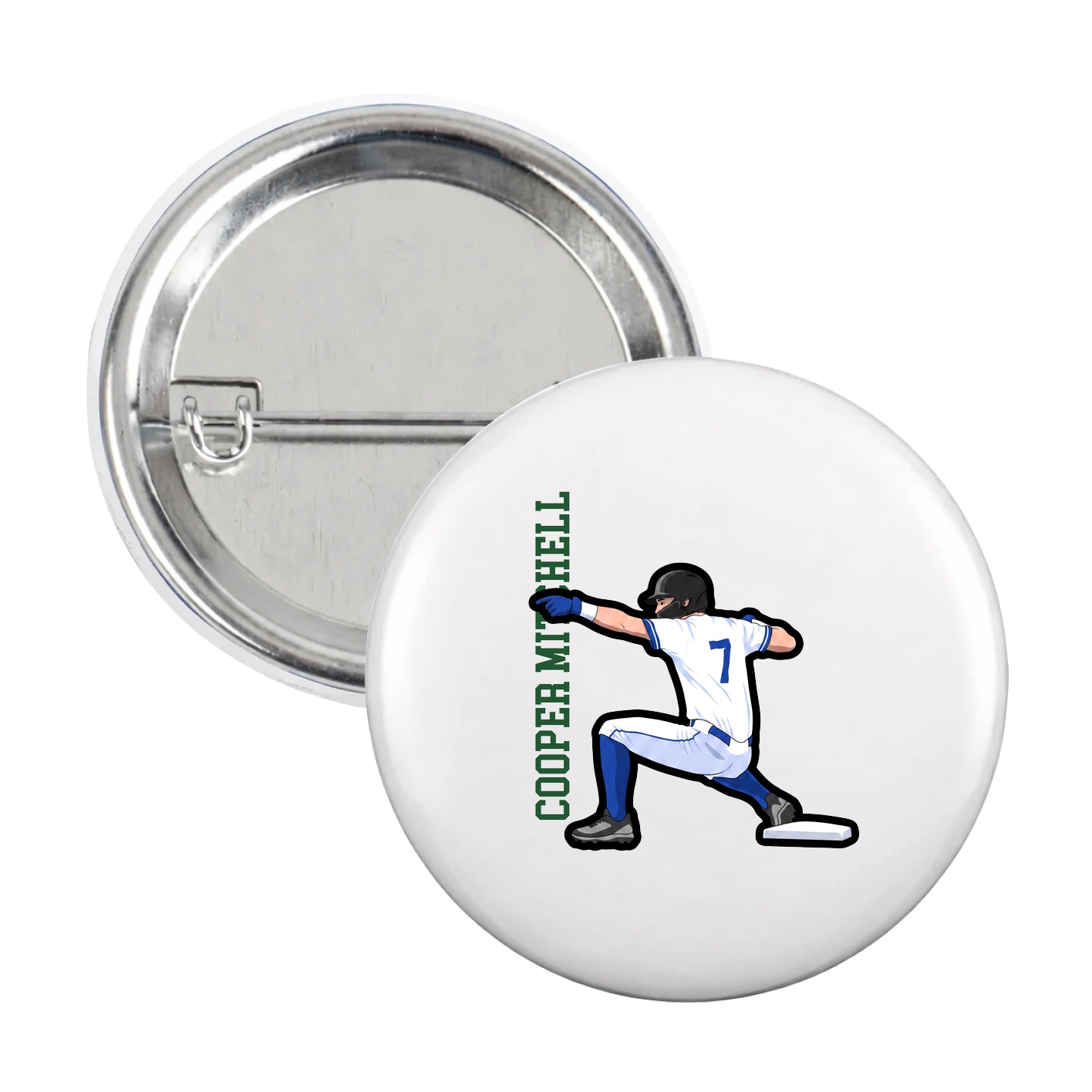 Game Day Button — Name Vertical in White