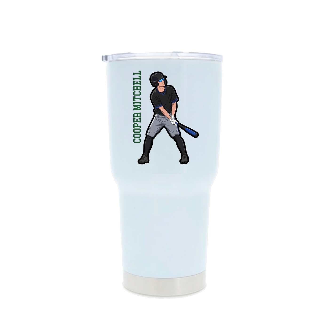 30oz Stainless Steel Tumbler — Name Vertical in White