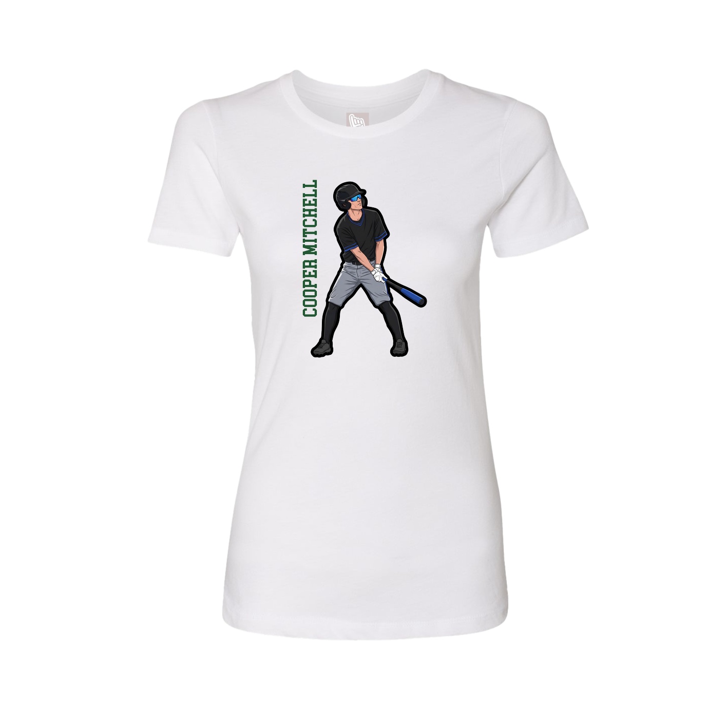 Fitted Women's Tee — Name Vertical in White