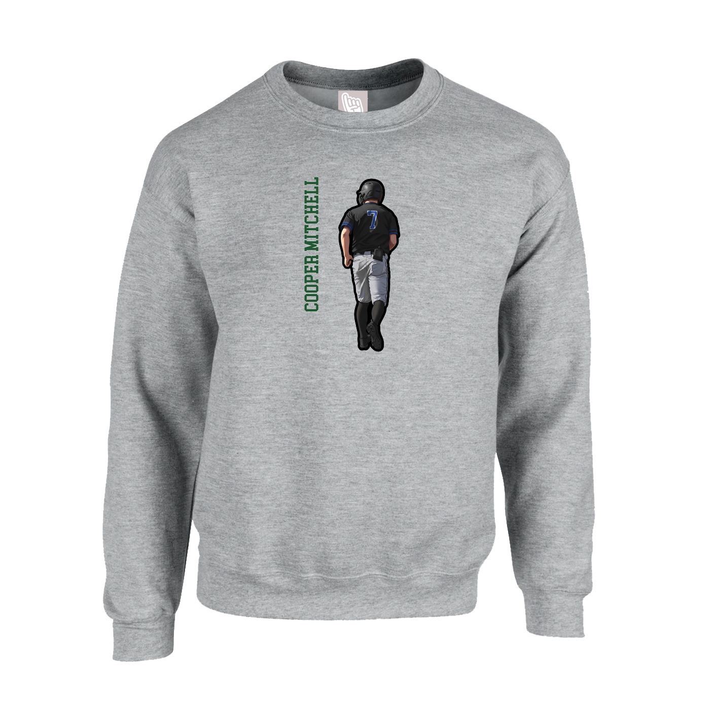 Fleece Crew — Name Vertical in Grey