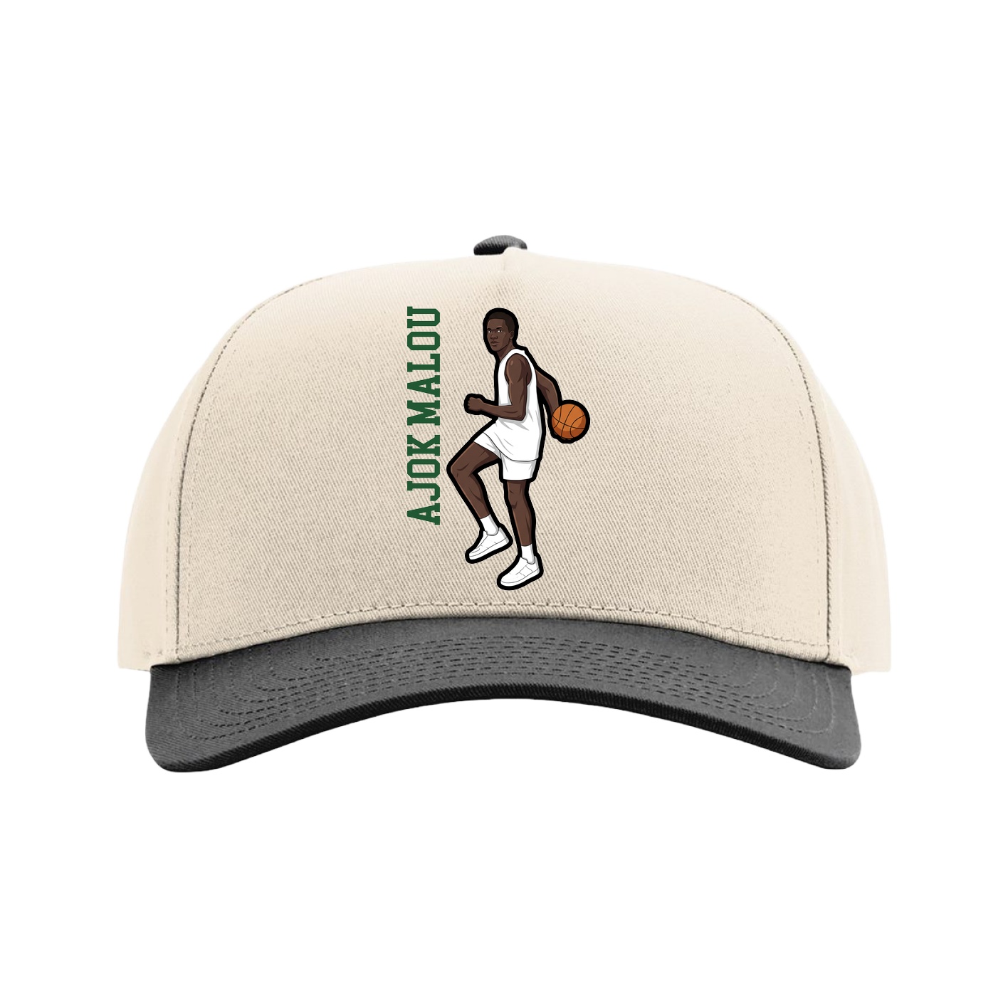 Full Fabric Five-Panel Champ Cap — Name Vertical in Cream/Black