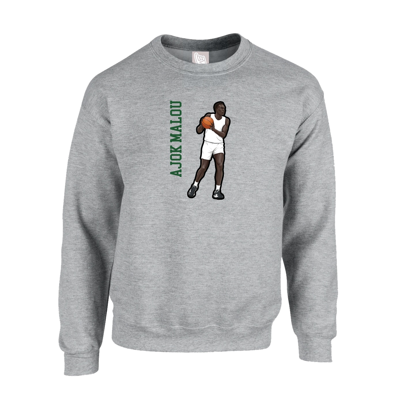 Fleece Crew — Name Vertical in Grey