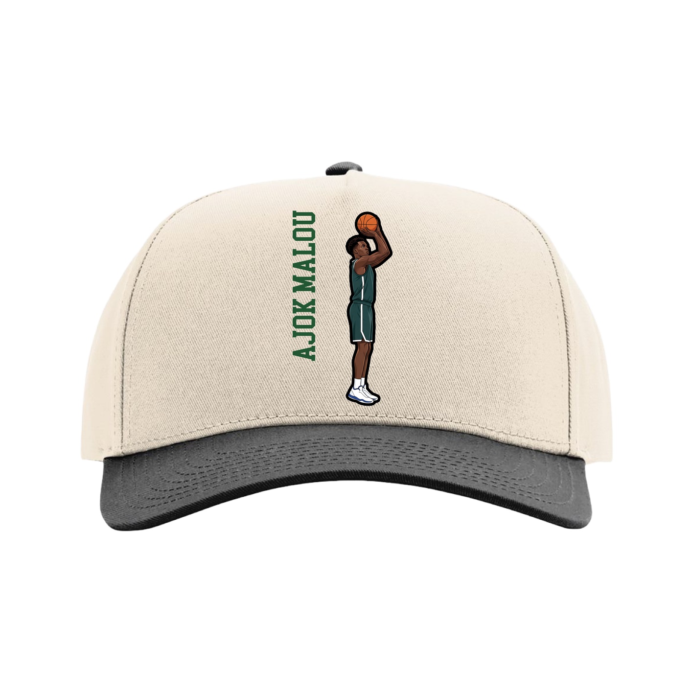 Full Fabric Five-Panel Champ Cap — Name Vertical in Cream/Black